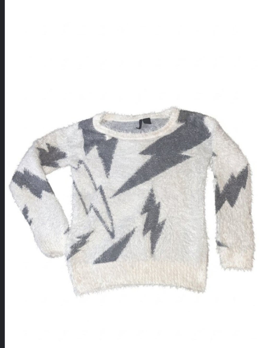 Fuzzy Lightning Crewneck Sweater in Cream and Gray